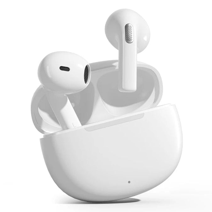 Auriculares Bluetooth QCY T20 TWS brancos com caixa de carregamento oval e design semi in-ear Auriculares Bluetooth QCY T20 TWS brancos com caixa de carregamento oval e design semi in-ear